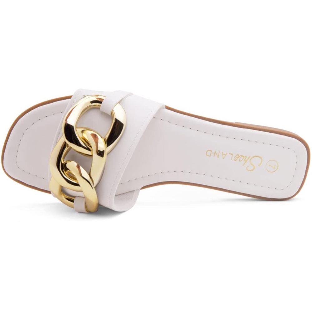 Shoe Land Womens EMMA Flat Sandals Square Open Toe Single Band Slides